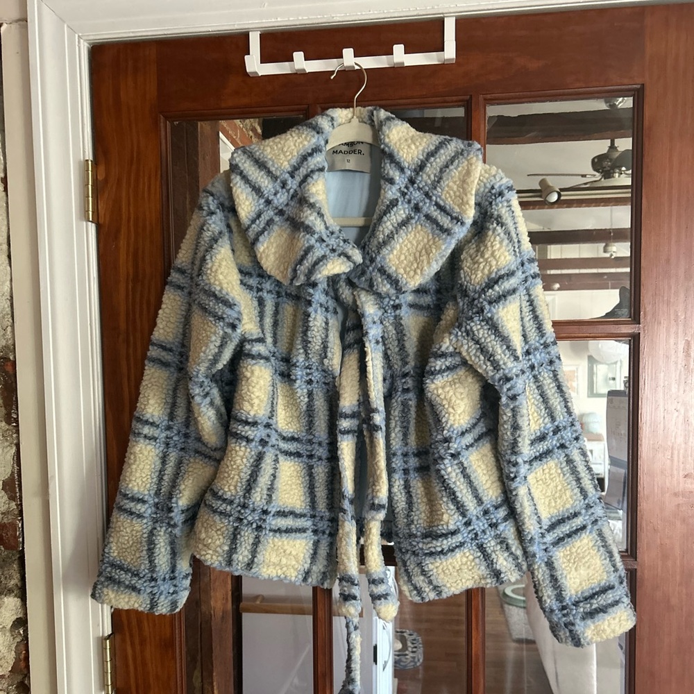 Damson Madder Alfie Sherpa Plaid Cardigan - Picture 2 of 9